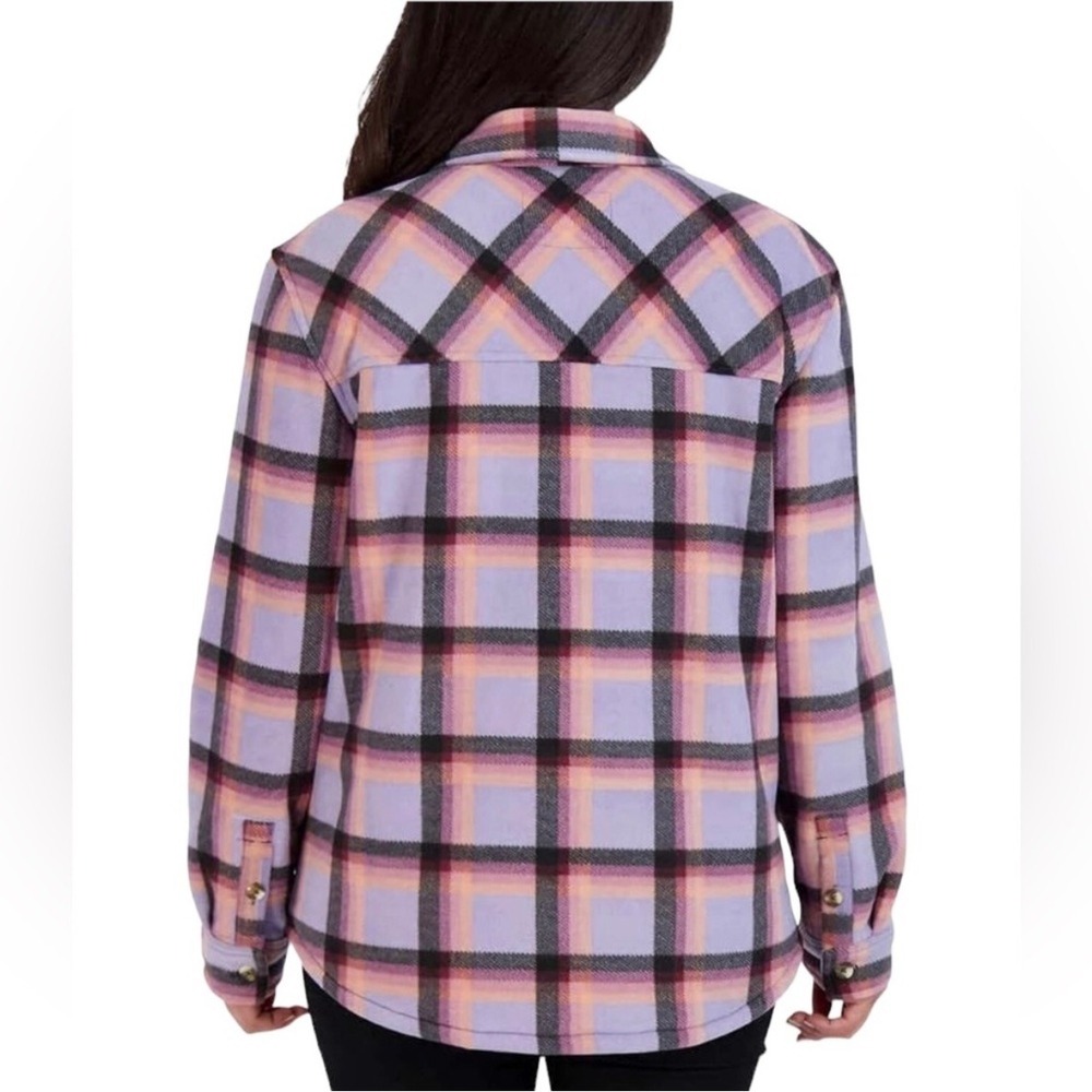 Sage Collection Purple Plaid Fleece Faux Fur Sherpa Shirt Jacket XXL Long Sleeve - Picture 2 of 12